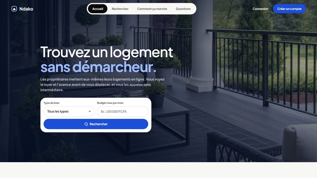 Aperçu de Ndako : recherche de logement sur une véranda à Brazzaville.